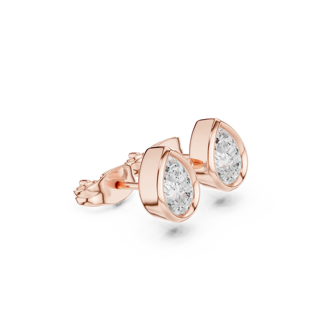 Pair Shot: Pear Diamond Earrings with Bezel Setting in 14k Rose Gold - Lab Grown - Driona Jewels