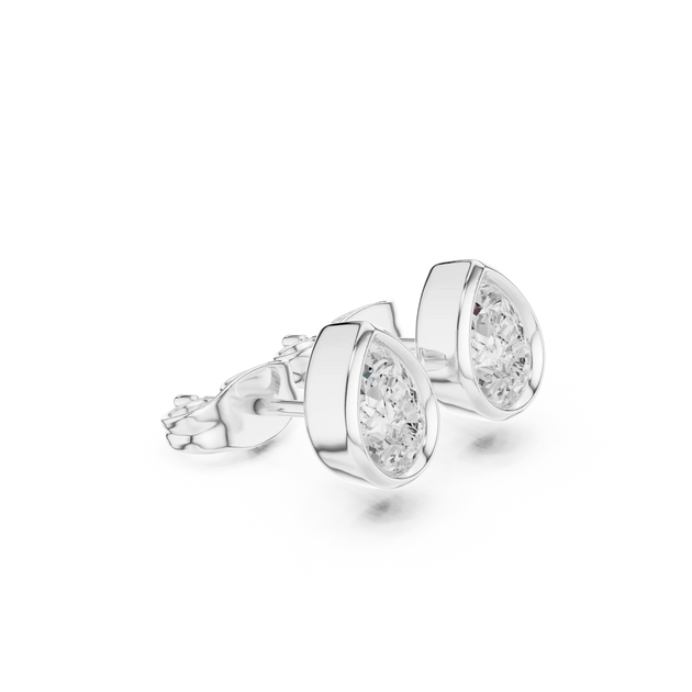Pair-shot: Pear Cut Diamond Earrings with Bezel Setting in 14k White Gold - Lab Grown - Driona Jewels