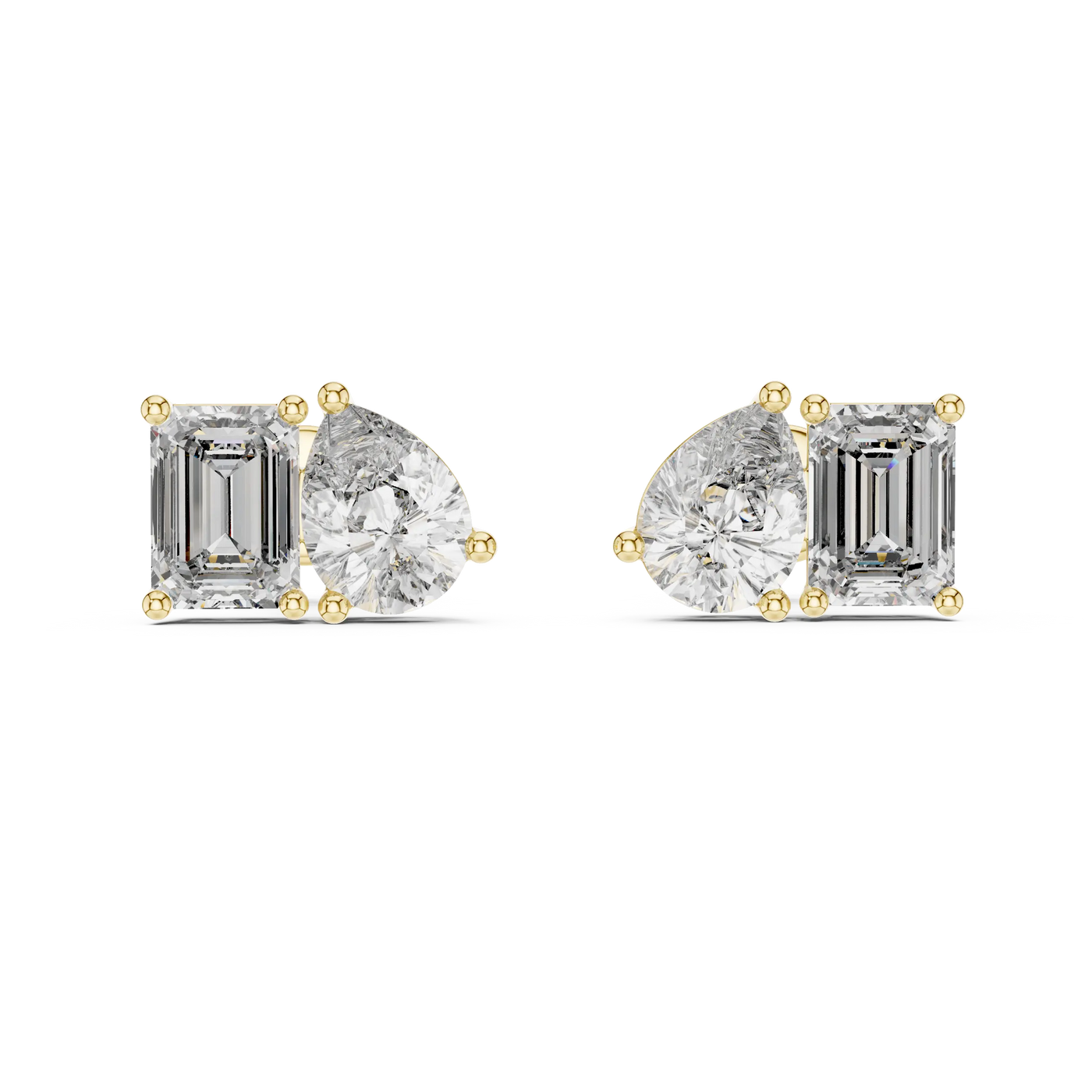 Pair-Shot: Pear Cut Diamond Earrings with Bezel Setting in 14k Yellow Gold - Lab Grown - Driona Jewels