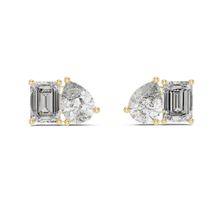 Pair-Shot: Pear Cut Diamond Earrings with Bezel Setting in 14k Yellow Gold - Lab Grown - Driona Jewels