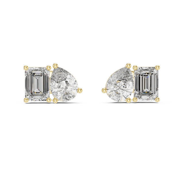 Pair-Shot: Pear Cut Diamond Earrings with Bezel Setting in 14k Yellow Gold - Lab Grown - Driona Jewels