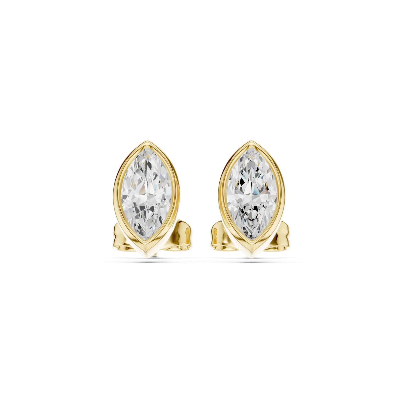 Pair Shot: Pear Diamond Earrings with Bezel Setting in 14k Yellow Gold - Lab Grown - Driona Jewels