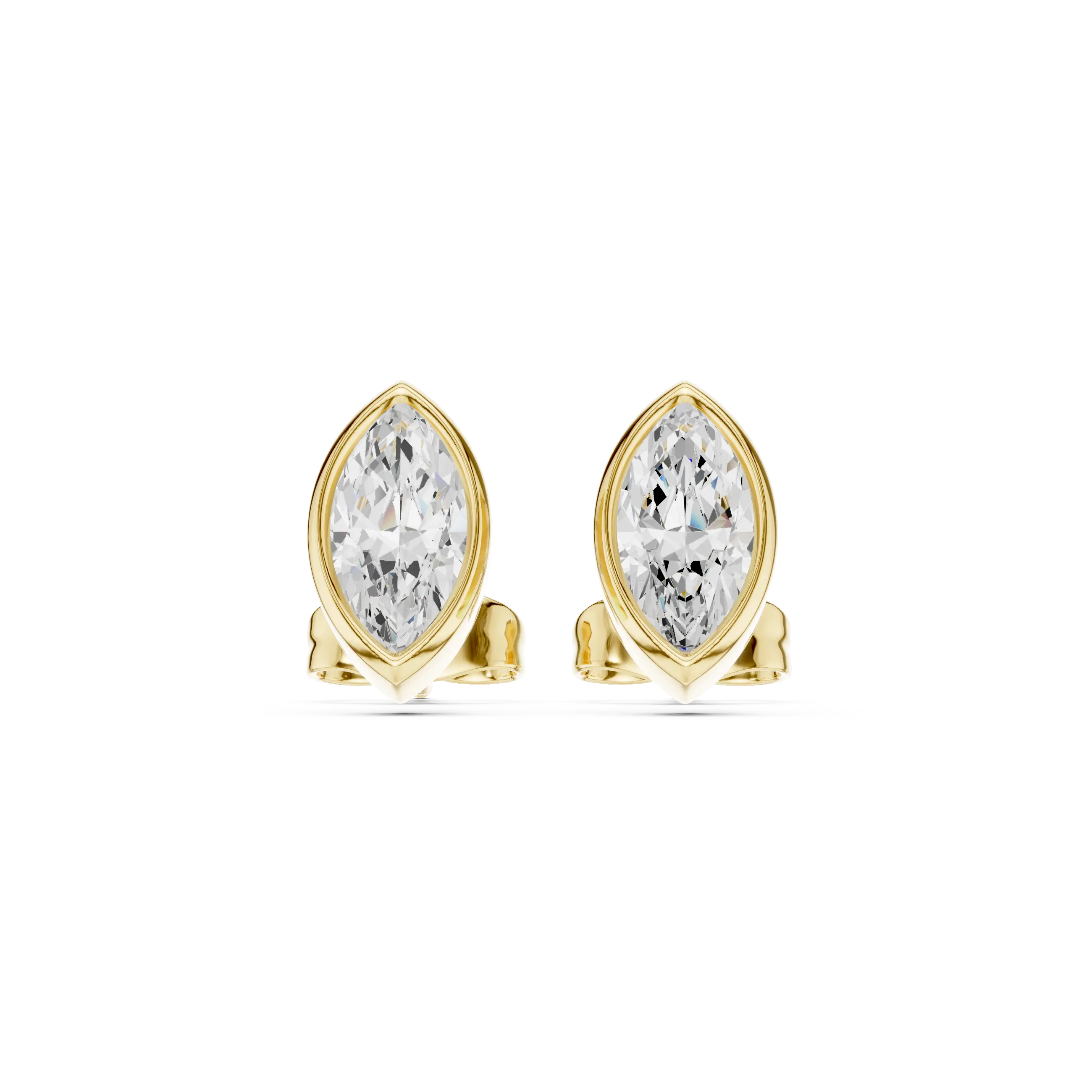 Pair Shot: Pear Diamond Earrings with Bezel Setting in 14k Yellow Gold - Lab Grown - Driona Jewels