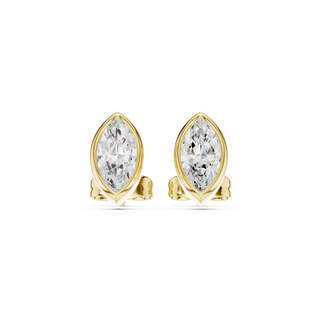 Pair Shot: Pear Diamond Earrings with Bezel Setting in 14k Yellow Gold - Lab Grown - Driona Jewels
