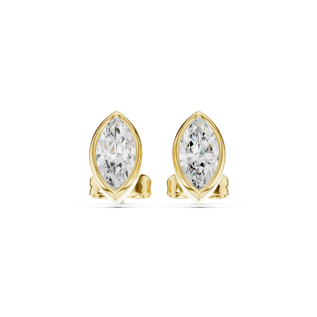 Pair Shot: Pear Diamond Earrings with Bezel Setting in 14k Yellow Gold - Lab Grown - Driona Jewels