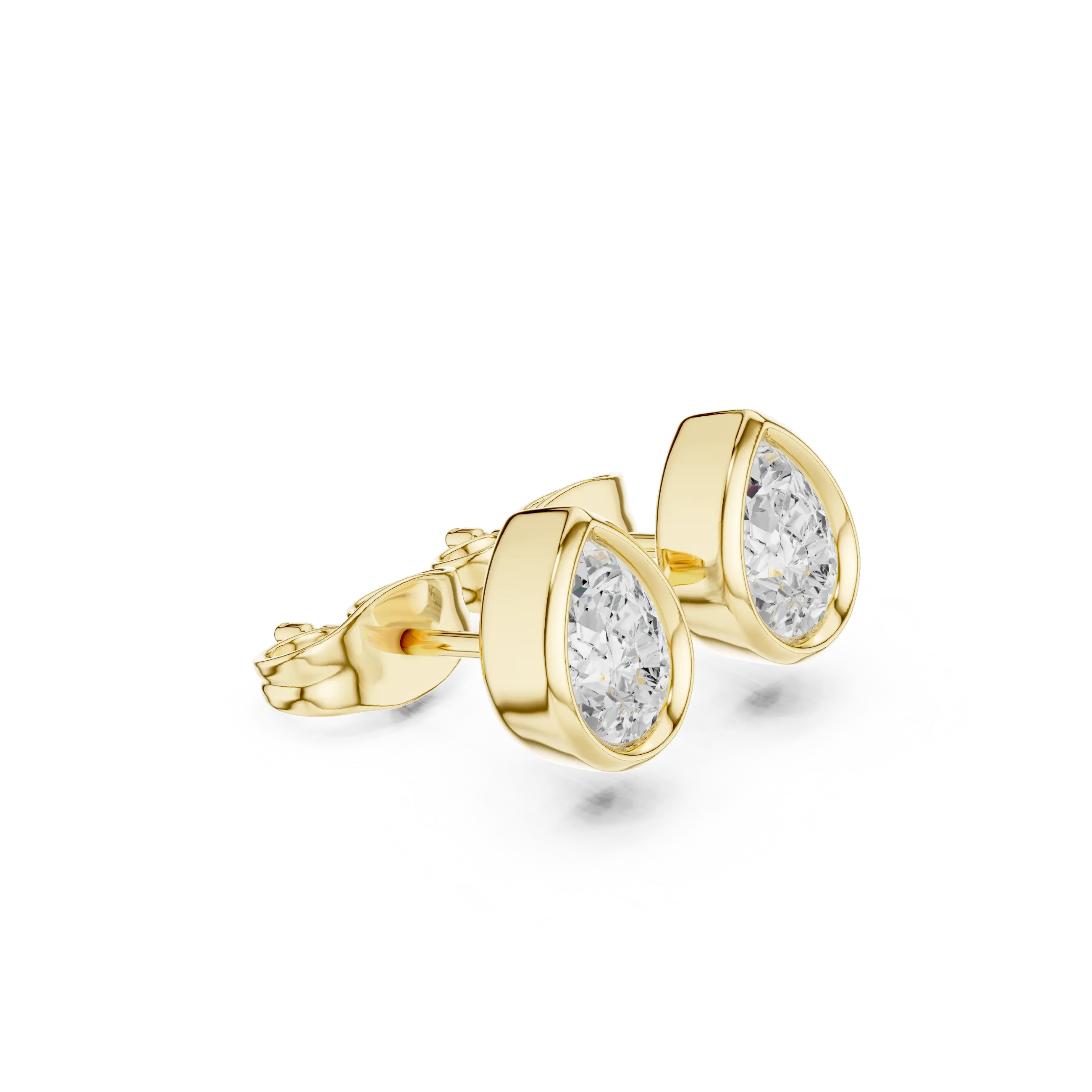 Pair Shot: Pear Diamond Earrings with Bezel Setting in 14k Yellow Gold - Lab Grown - Driona Jewels