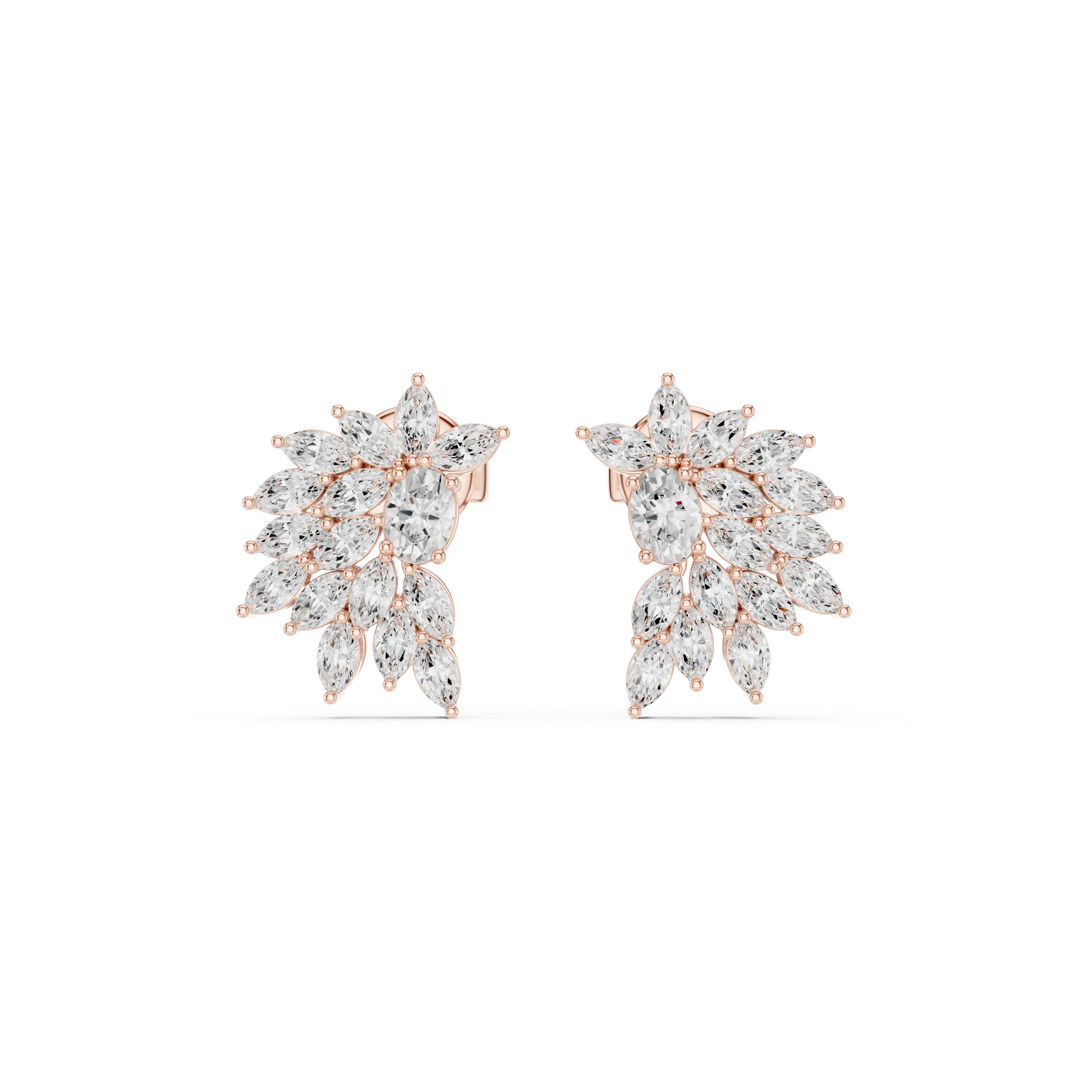 Flat-Lay: Pear Cut Diamond Earrings with Cluster Setting in 14k Rose Gold - Lab Grown - Driona Jewels