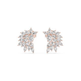Flat-Lay: Pear Cut Diamond Earrings with Cluster Setting in 14k Rose Gold - Lab Grown - Driona Jewels