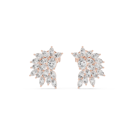 Flat-Lay: Pear Cut Diamond Earrings with Cluster Setting in 14k Rose Gold - Lab Grown - Driona Jewels