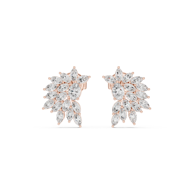 Flat-Lay: Pear Cut Diamond Earrings with Cluster Setting in 14k Rose Gold - Lab Grown - Driona Jewels