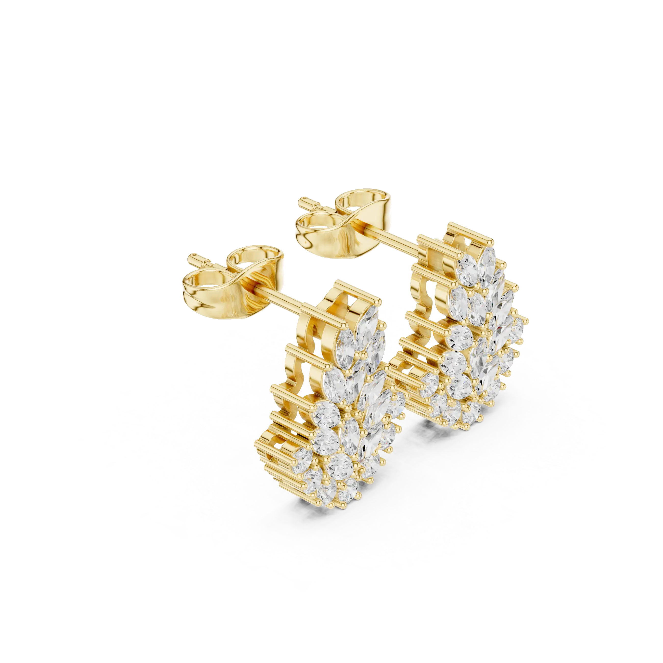 Pair Shot: Pear Cut Diamond Earrings with Cluster Setting in 14k Yellow Gold - Lab Grown - Driona Jewels
