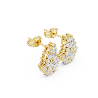 Pair Shot: Pear Cut Diamond Earrings with Cluster Setting in 14k Yellow Gold - Lab Grown - Driona Jewels