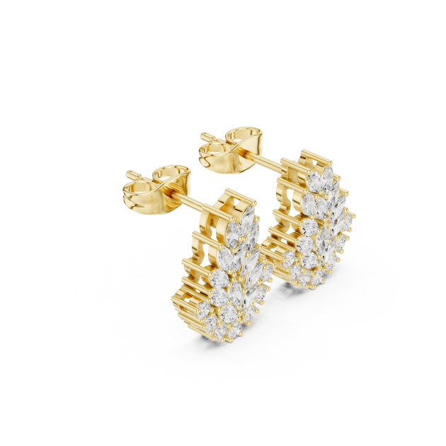Pair Shot: Pear Cut Diamond Earrings with Cluster Setting in 14k Yellow Gold - Lab Grown - Driona Jewels