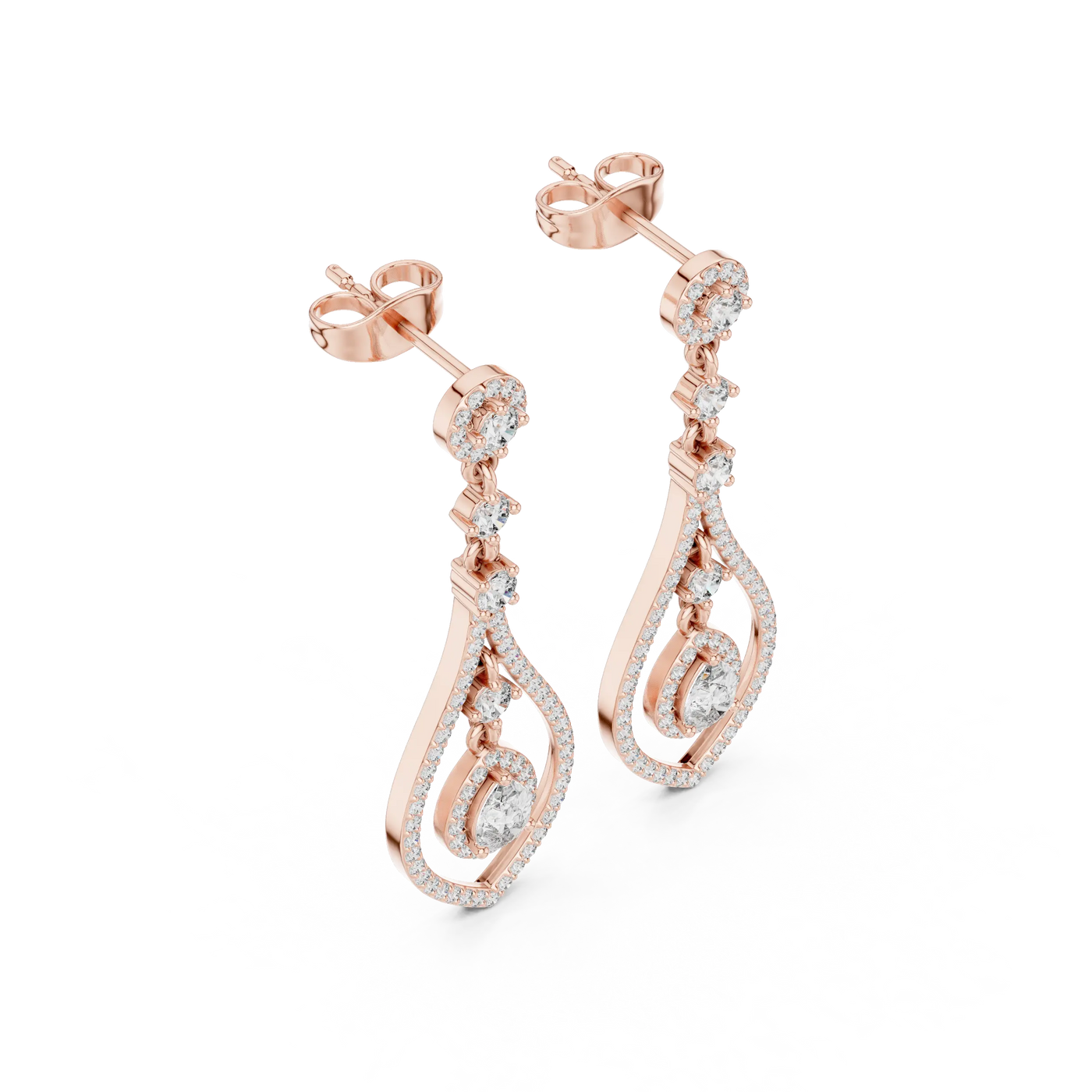 Pair Shot: Pear Cut Diamond Earrings with Drop Setting in 14k Rose Gold - Lab Grown - Driona Jewels