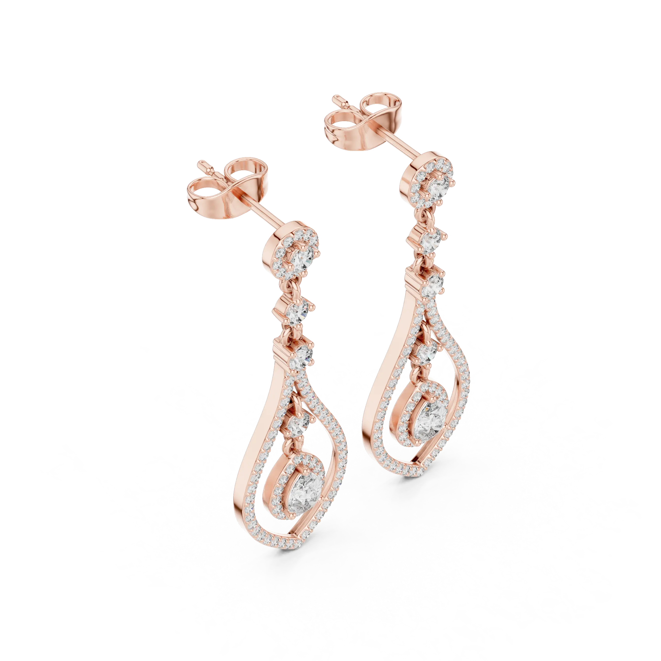 Pair Shot: Pear Cut Diamond Earrings with Drop Setting in 14k Rose Gold - Lab Grown - Driona Jewels