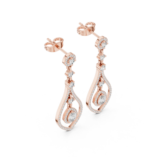 Pair Shot: Pear Cut Diamond Earrings with Drop Setting in 14k Rose Gold - Lab Grown - Driona Jewels