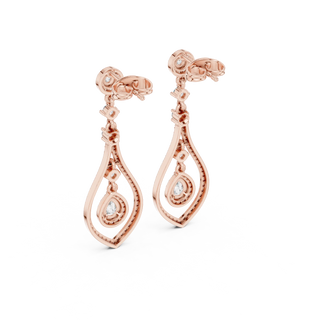 Pair Shot: Pear Cut Diamond Earrings with Drop Setting in 14k Rose Gold - Lab Grown - Driona Jewels