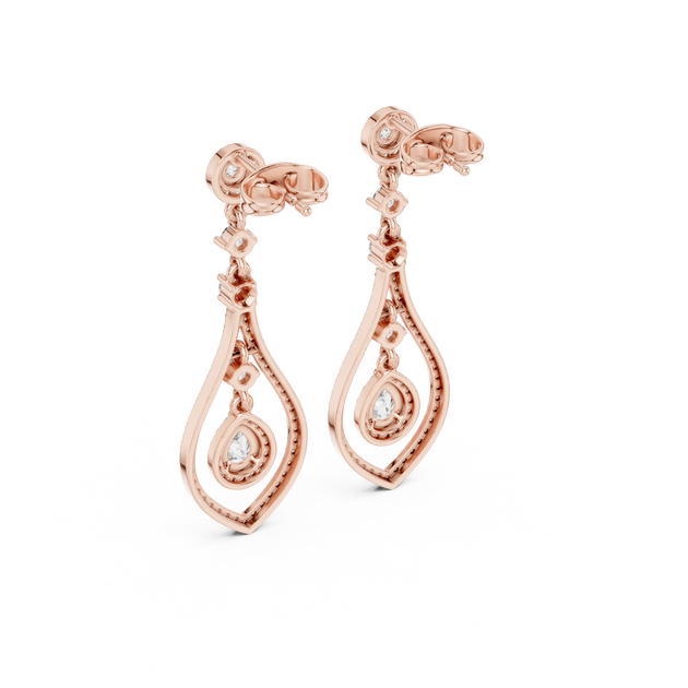 Pair Shot: Pear Cut Diamond Earrings with Drop Setting in 14k Rose Gold - Lab Grown - Driona Jewels