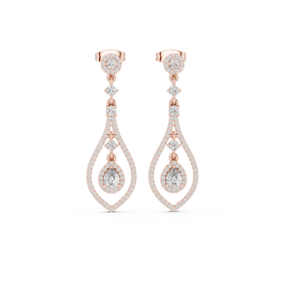 Pair Shot: Pear Cut Diamond Earrings with Drop Setting in 14k Rose Gold - Lab Grown - Driona Jewels