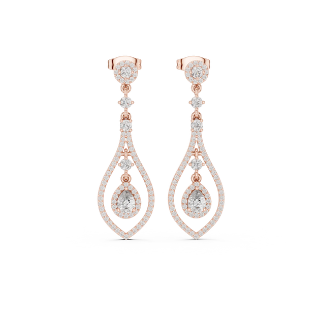 Pair Shot: Pear Cut Diamond Earrings with Drop Setting in 14k Rose Gold - Lab Grown - Driona Jewels