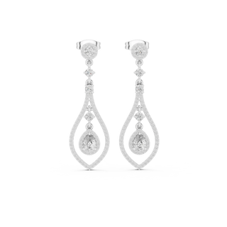 Pair Shot: Pear Cut Diamond Earrings with Drop Setting in 14k White Gold - Lab Grown - Driona Jewels