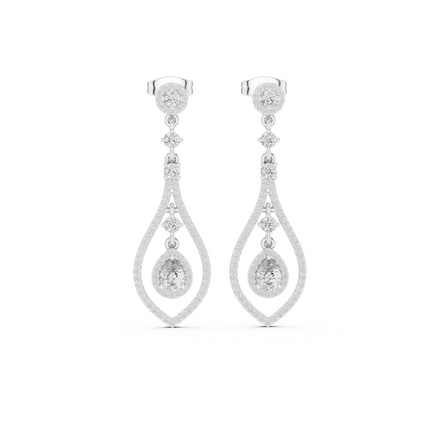 Pair Shot: Pear Cut Diamond Earrings with Drop Setting in 14k White Gold - Lab Grown - Driona Jewels