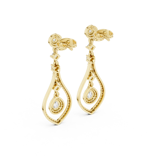 Pair Shot: Pear Cut Diamond Earrings with Drop Setting in 14k Yellow Gold - Lab Grown - Driona Jewels