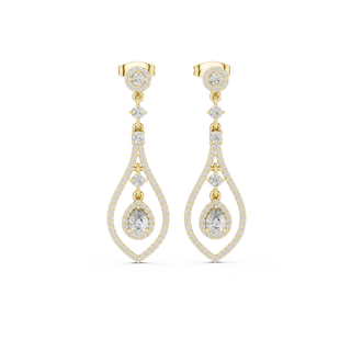 Pair Shot: Pear Cut Diamond Earrings with Drop Setting in 14k Yellow Gold - Lab Grown - Driona Jewels