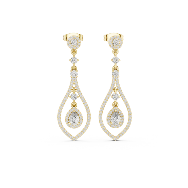 Pair Shot: Pear Cut Diamond Earrings with Drop Setting in 14k Yellow Gold - Lab Grown - Driona Jewels
