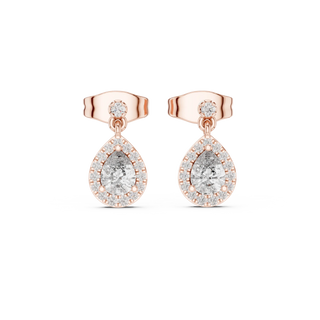 Pair Shot: Pear Cut Diamond Earrings with Halo Setting in 14k Rose Gold - Lab Grown - Driona Jewels