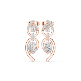 Pair Shot: Pear Cut Diamond Earrings with Halo Setting in 14k Rose Gold - Lab Grown - Driona Jewels