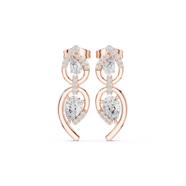 Pair Shot: Pear Cut Diamond Earrings with Halo Setting in 14k Rose Gold - Lab Grown - Driona Jewels