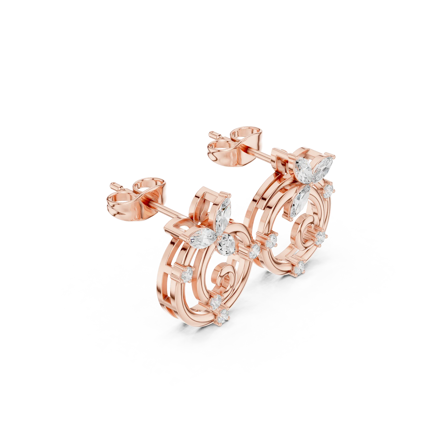 Pair-Shot: Pear Cut Diamond Earrings with Halo Setting in 14k Rose Gold - Lab Grown - Driona Jewels