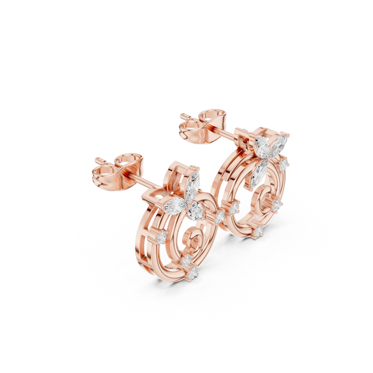 Pair-Shot: Pear Cut Diamond Earrings with Halo Setting in 14k Rose Gold - Lab Grown - Driona Jewels