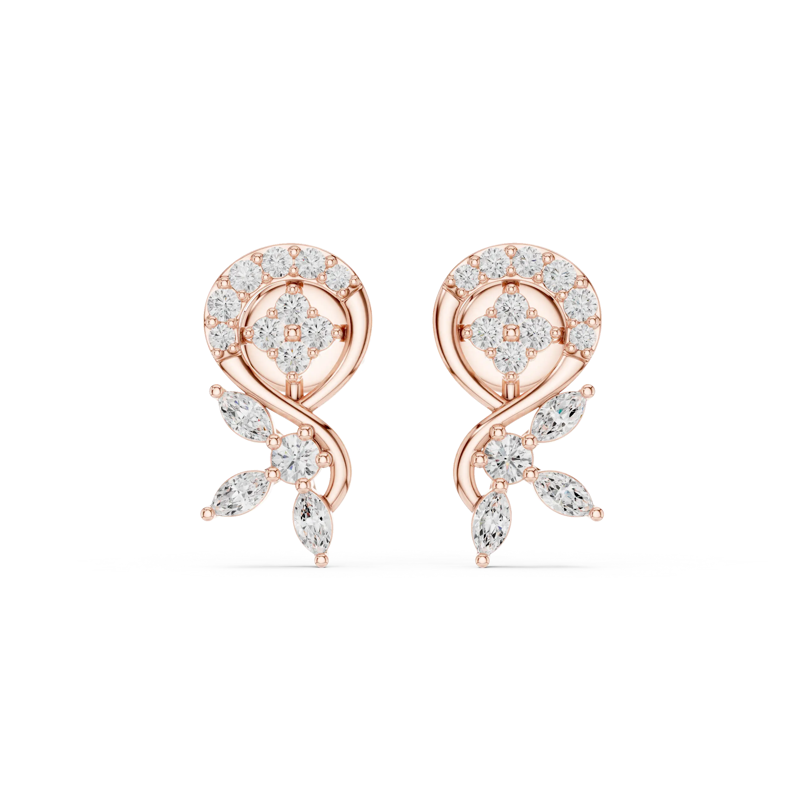 Pair-Shot: Pear Cut Diamond Earrings with Halo Setting in 14k Rose Gold - Lab Grown - Driona Jewels