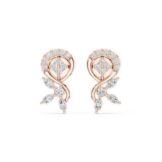 Pair-Shot: Pear Cut Diamond Earrings with Halo Setting in 14k Rose Gold - Lab Grown - Driona Jewels