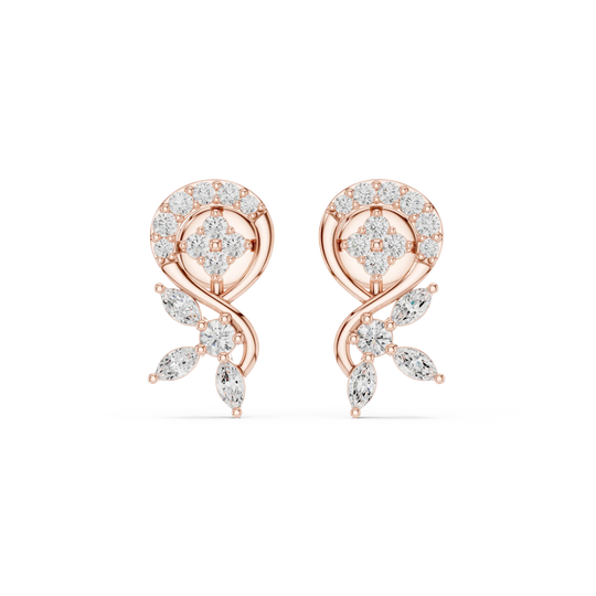 Pair-Shot: Pear Cut Diamond Earrings with Halo Setting in 14k Rose Gold - Lab Grown - Driona Jewels