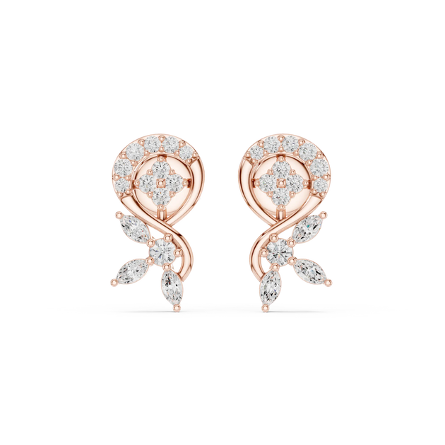 Pair-Shot: Pear Cut Diamond Earrings with Halo Setting in 14k Rose Gold - Lab Grown - Driona Jewels