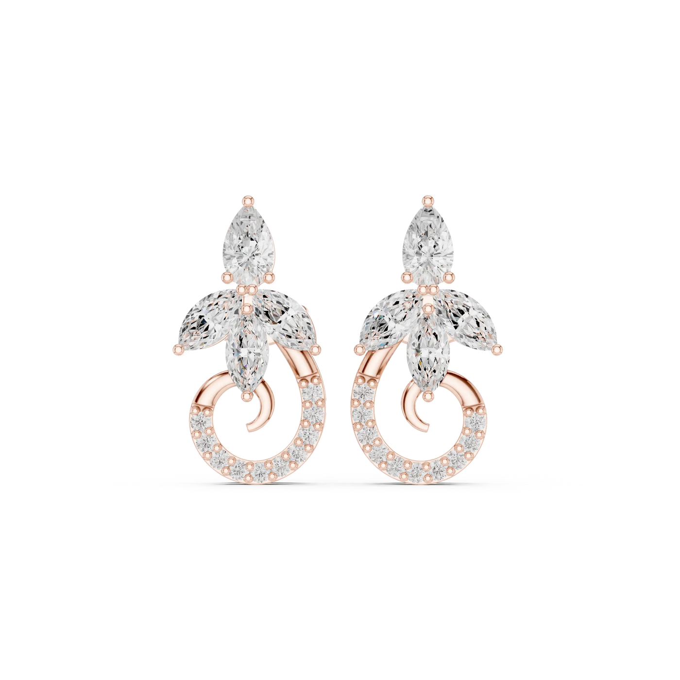Pair Shot: Pear Cut Diamond Earrings with Halo Setting in 14k Rose Gold - Lab Grown - Driona Jewels