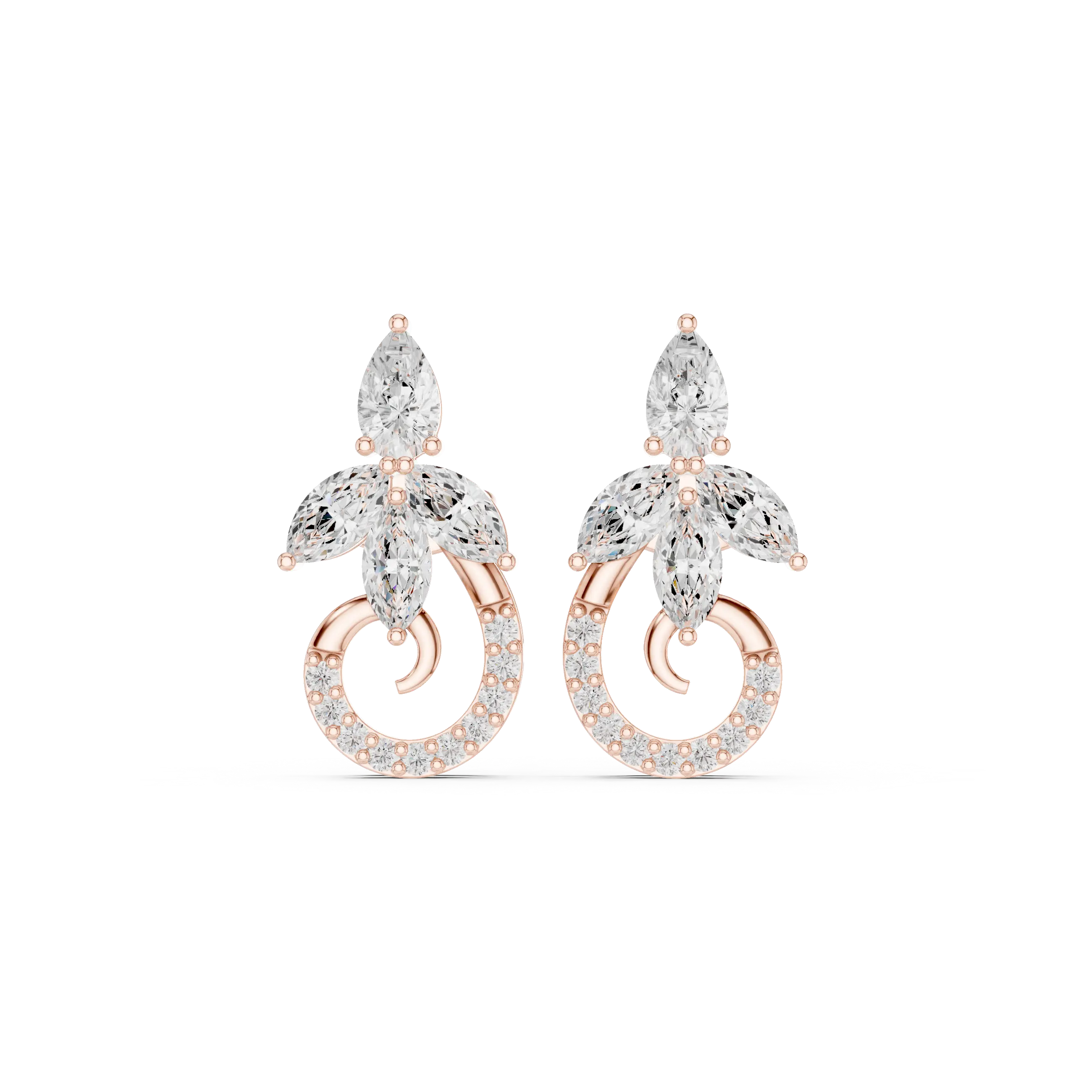 Pair Shot: Pear Cut Diamond Earrings with Halo Setting in 14k Rose Gold - Lab Grown - Driona Jewels