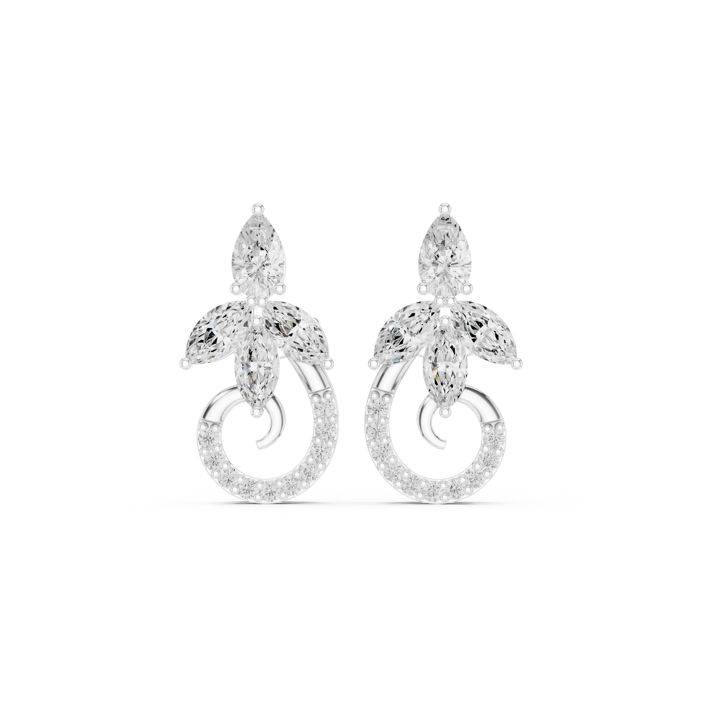 Pair-Shot: Pear Cut Diamond Earrings with Halo Setting in 14k White Gold - Lab Grown - Driona Jewels