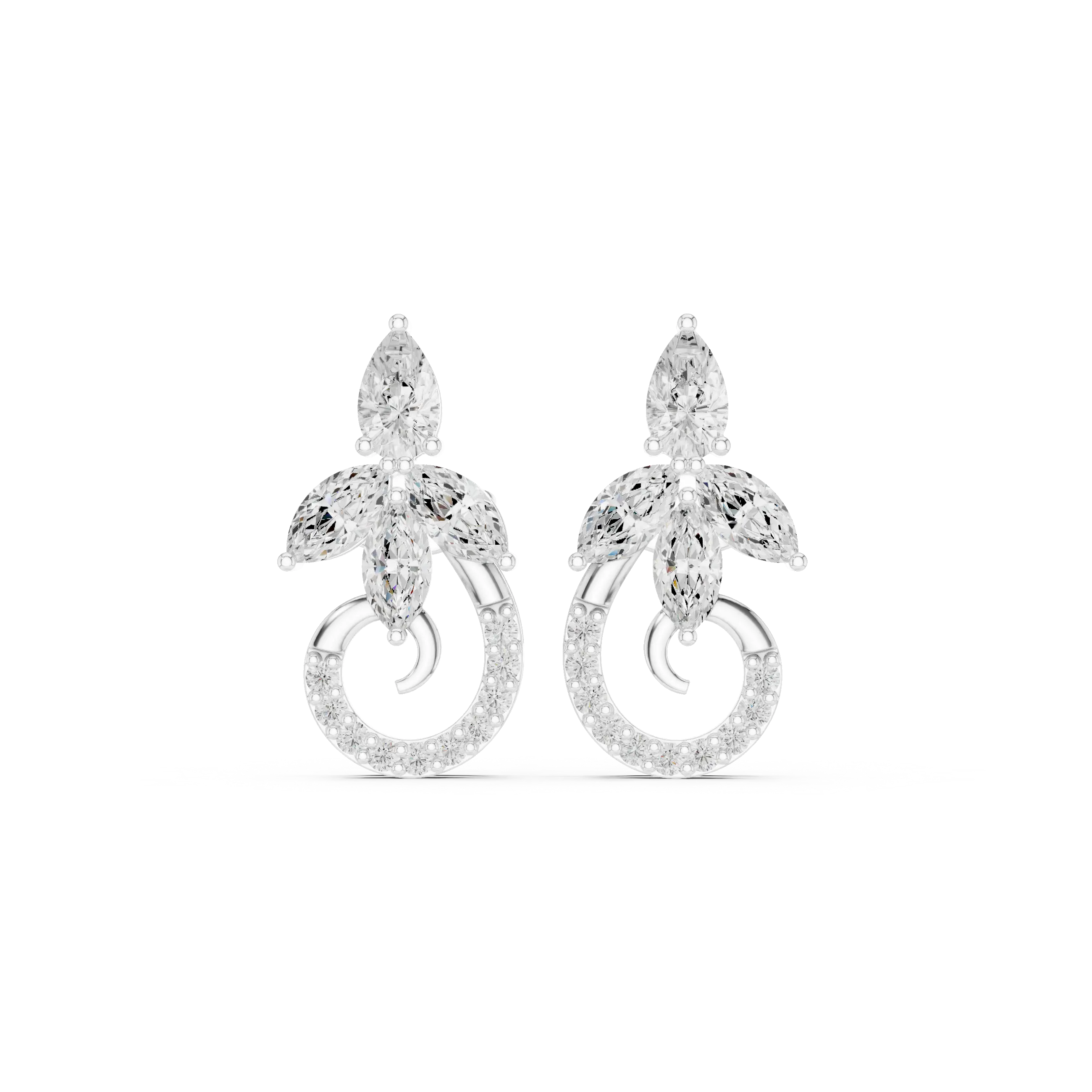 Pair-Shot: Pear Cut Diamond Earrings with Halo Setting in 14k White Gold - Lab Grown - Driona Jewels