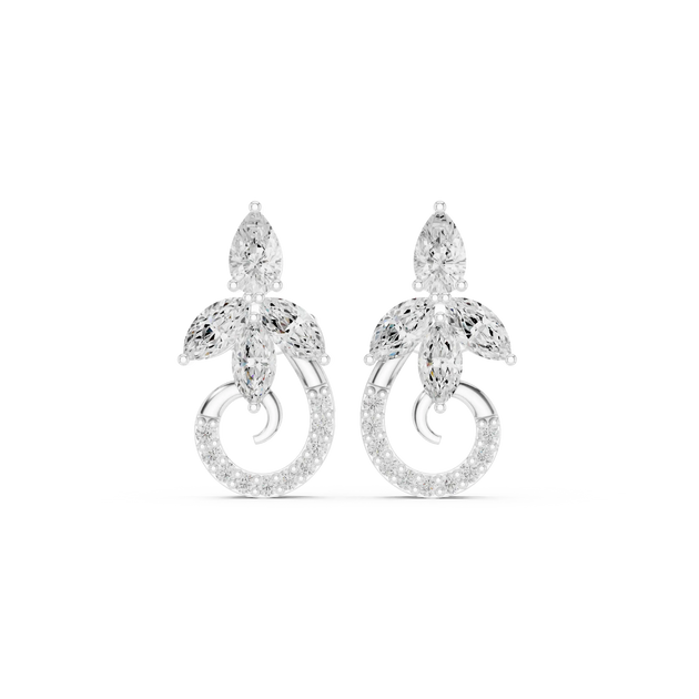 Pair-Shot: Pear Cut Diamond Earrings with Halo Setting in 14k White Gold - Lab Grown - Driona Jewels