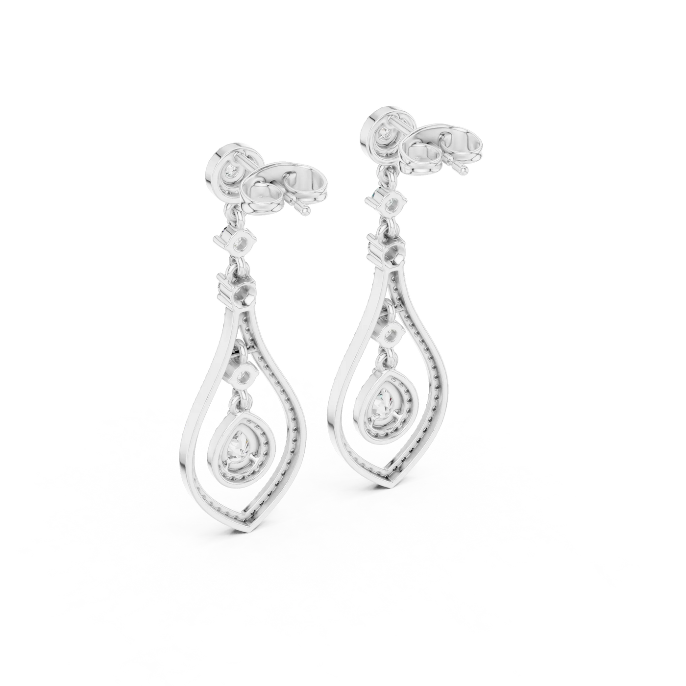 Pair Shot: Pear Cut Diamond Earrings with Halo Setting in 14k White Gold - Lab Grown - Driona Jewels