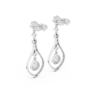 Pair Shot: Pear Cut Diamond Earrings with Halo Setting in 14k White Gold - Lab Grown - Driona Jewels