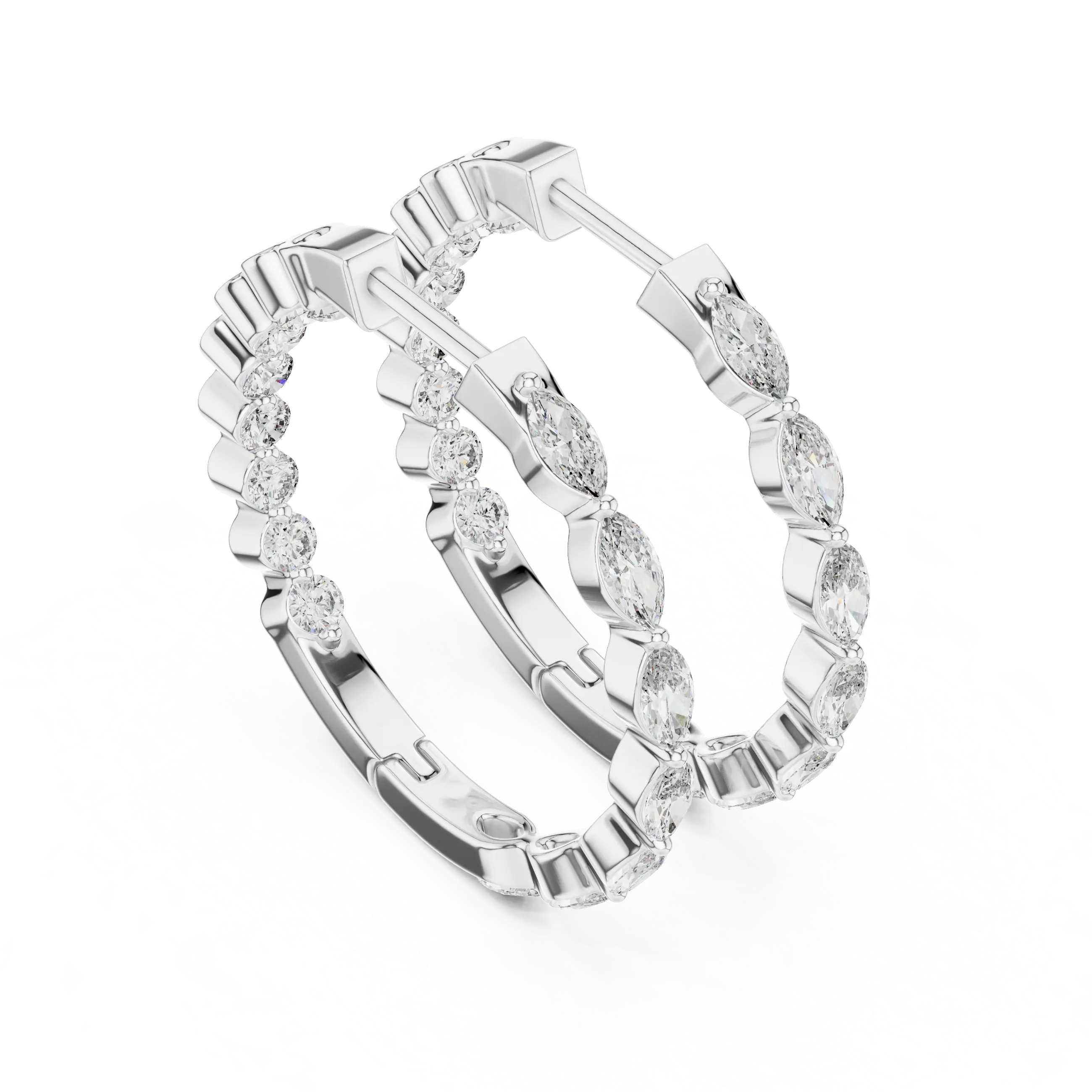 Three-quarter-view: Pear Cut Diamond Earrings with Halo Setting in 14k White Gold - Lab Grown - Driona Jewels