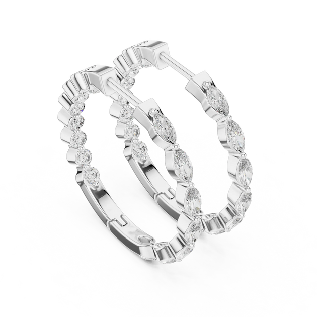 Three-quarter-view: Pear Cut Diamond Earrings with Halo Setting in 14k White Gold - Lab Grown - Driona Jewels