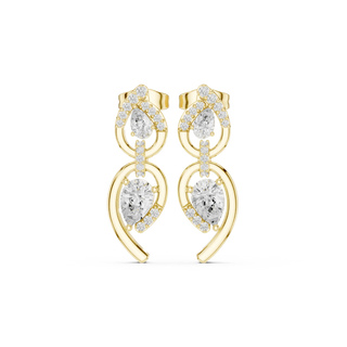 Pair Shot: Pear Cut Diamond Earrings with Halo Setting in 14k Yellow Gold - Lab Grown - Driona Jewels