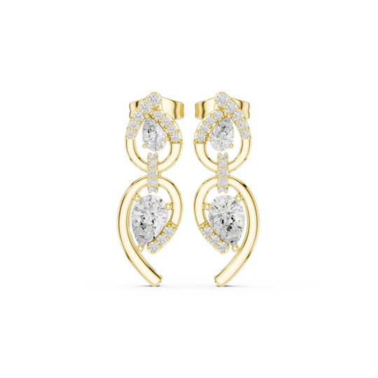 Pair Shot: Pear Cut Diamond Earrings with Halo Setting in 14k Yellow Gold - Lab Grown - Driona Jewels