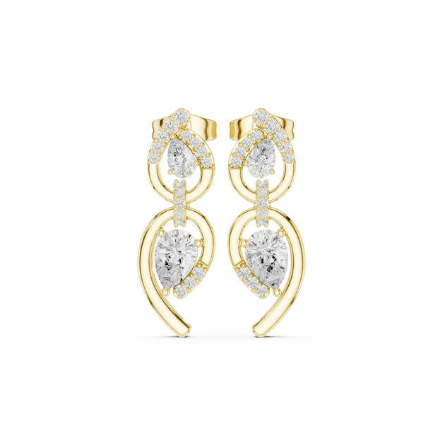 Pair Shot: Pear Cut Diamond Earrings with Halo Setting in 14k Yellow Gold - Lab Grown - Driona Jewels